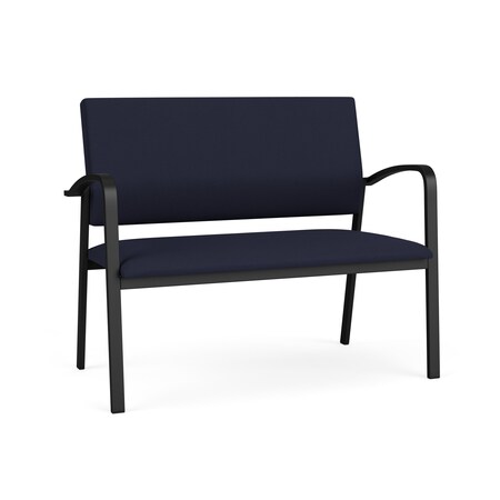 Lesro Newport 2 Seat Tandem Seating Metal Frame No Center Arms, Black, OH Navy Upholstery NP1501